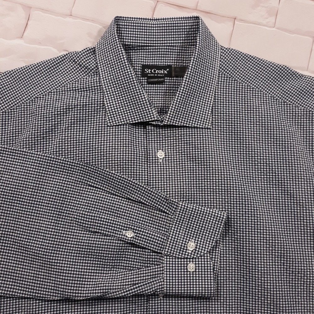 St. Croix Contemporary Seersucker Shirt Mens XL Made Italy Stretch Performance
